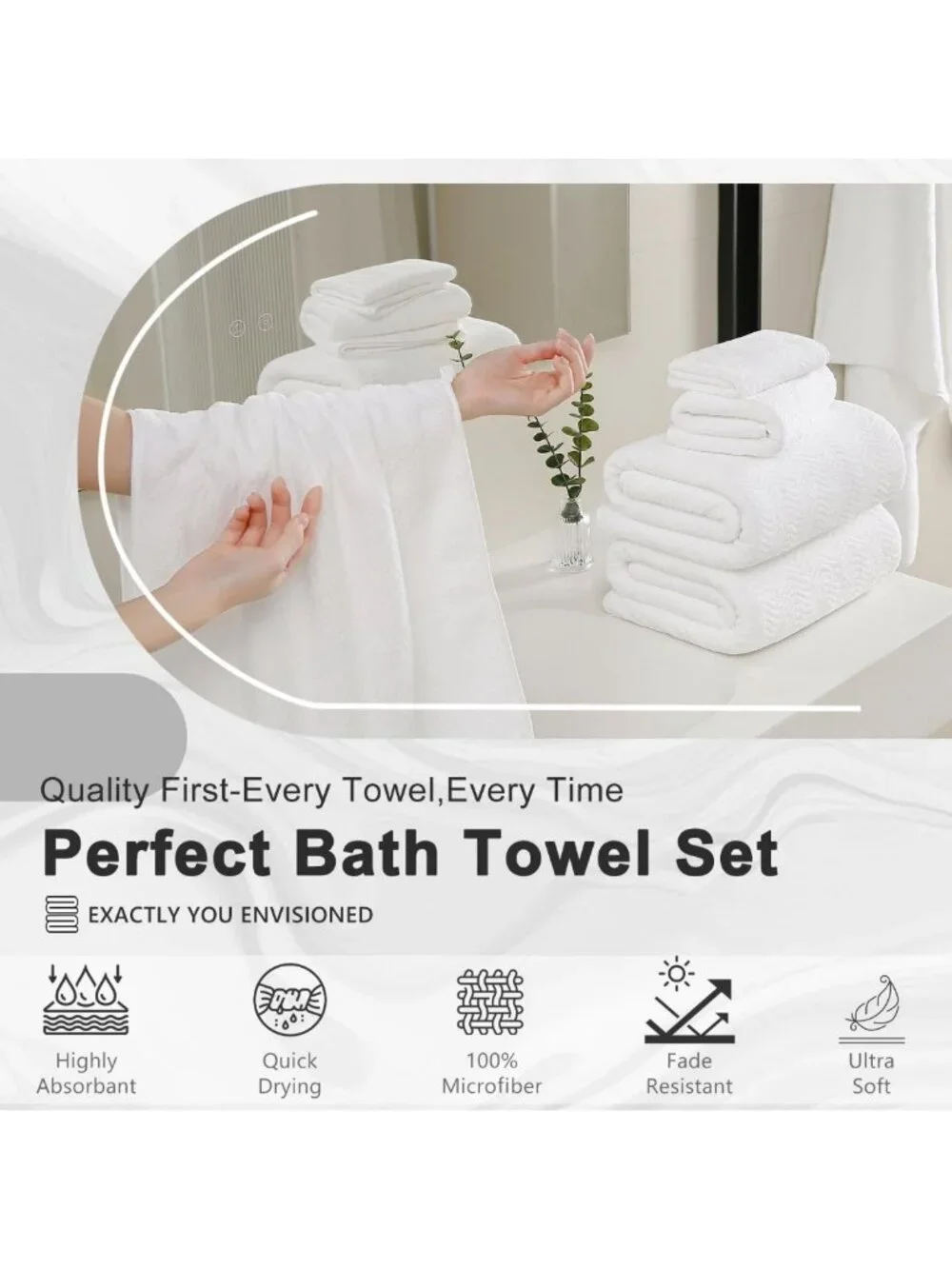 8-Piece Ultra Soft White Bath Towel Set | 2 Large Sheets, 2 Hand Towels, 4
